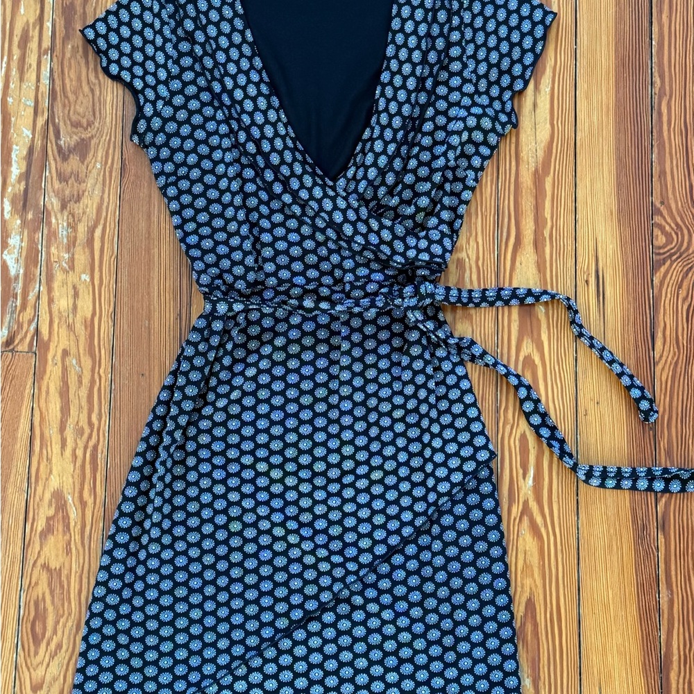 GAP Black and White Mod Print Polka Dot Faux Wrap Dress